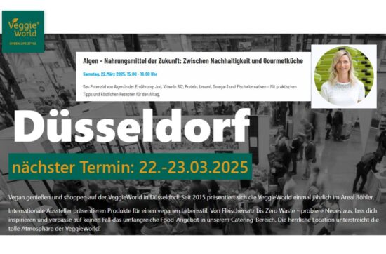 Banner mit Ankündigung: Kirstin auf der VeggieWorld in Düsseldorf