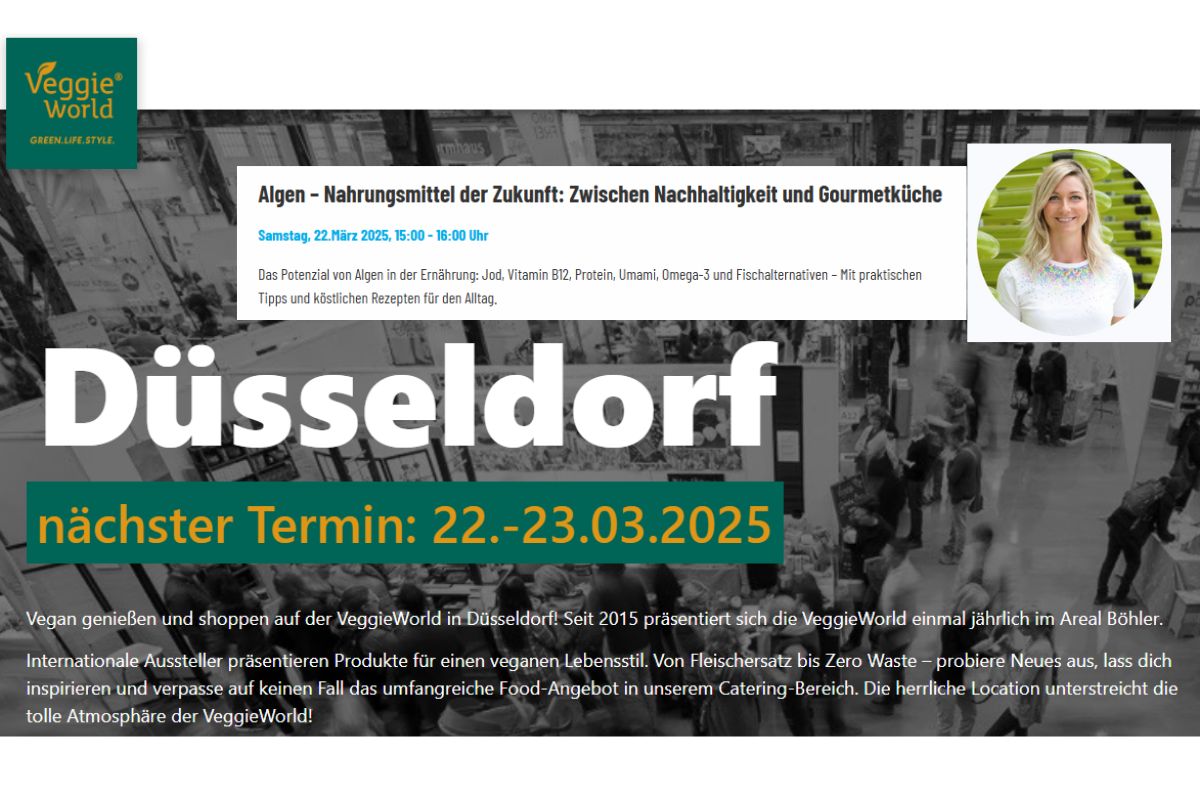 Banner mit Ankündigung: Kirstin auf der VeggieWorld in Düsseldorf